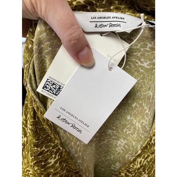 & other stories snake skin green rayon dress long sleeve tie neck nwt 1930 style - Picture 2 of 11